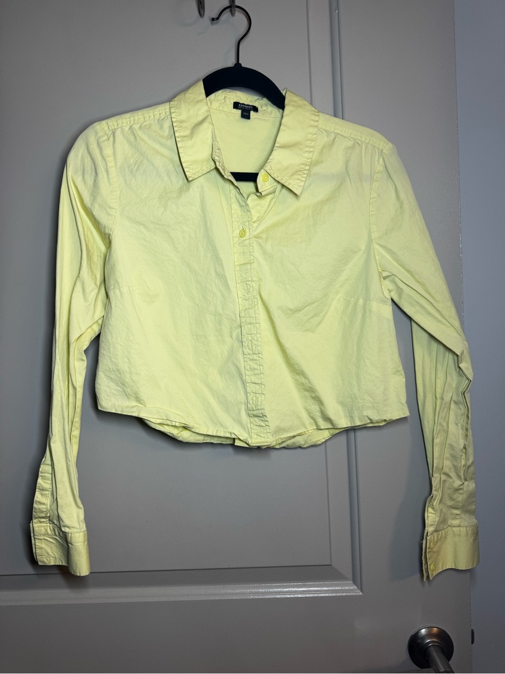Express Cropped Button-Down Shirt - Pale Yellow